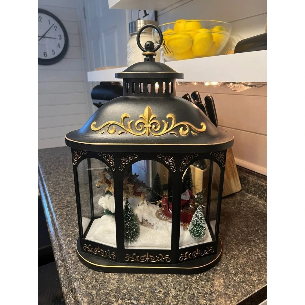 Christmas Illuminated Lantern with Interior Holiday Scene by Valerie Parr Hill
